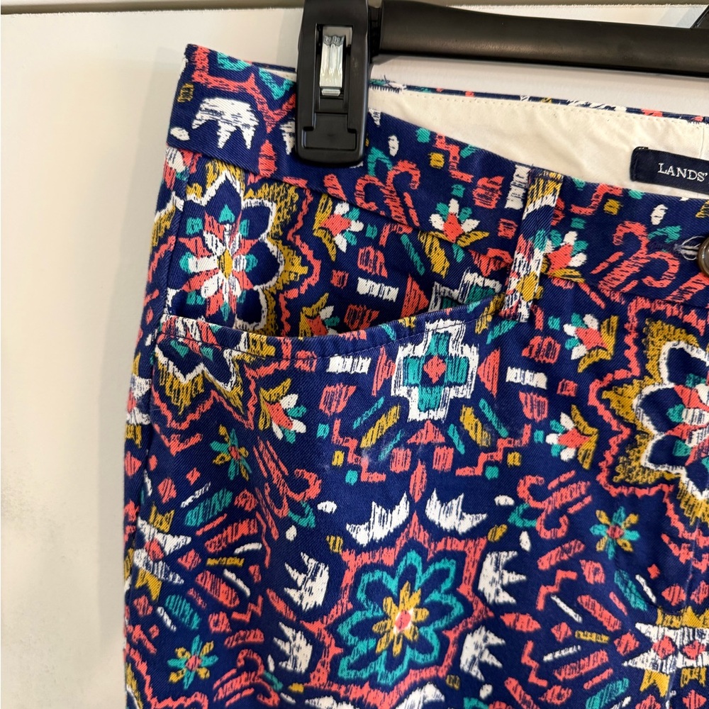 Lands’ End Mosaic Cropped Chino Pants Women’s 6 Mid Rise Coastal Preppy - Picture 5 of 11